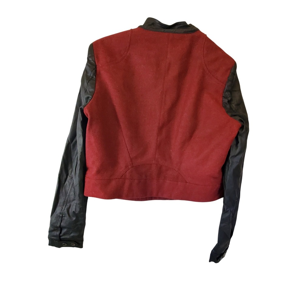 Ci Sono by Cavalini Burgundy Wool Blend Black Faux Leather Moto Jacket JK9426 L